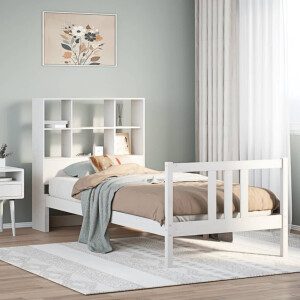 vidaXL Bed met boekenkast zonder matras grenenhout wit 90x200 cm
