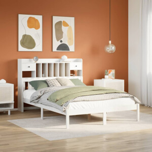 vidaXL Bed met boekenkast zonder matras grenenhout wit 160x200 cm