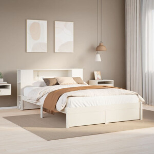 vidaXL Bed met boekenkast zonder matras grenenhout wit 150x200 cm