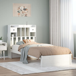 vidaXL Bed met boekenkast zonder matras grenenhout wit 100x200 cm