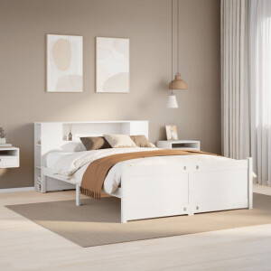 vidaXL Bed met boekenkast zonder matras grenenhout wit 135x190 cm