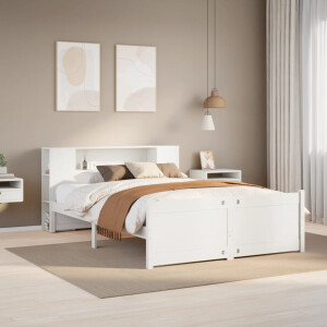 vidaXL Bed met boekenkast zonder matras grenenhout wit 160x200 cm