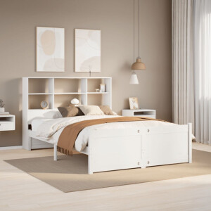 vidaXL Bed met boekenkast zonder matras grenenhout wit 140x190 cm