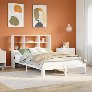 vidaXL Bed met boekenkast zonder matras grenenhout wit 160x200 cm