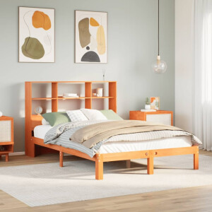 vidaXL Bed met boekenkast zonder matras grenenhout wasbruin 140x200 cm