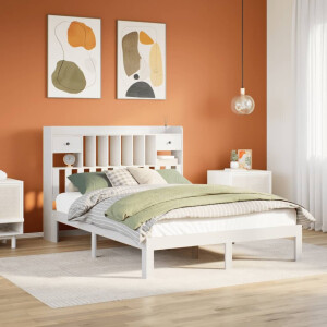 vidaXL Bed met boekenkast zonder matras grenenhout wit 135x190 cm