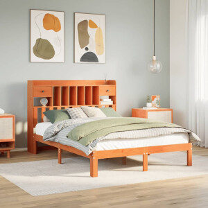 vidaXL Bed met boekenkast zonder matras grenenhout wasbruin 135x190 cm