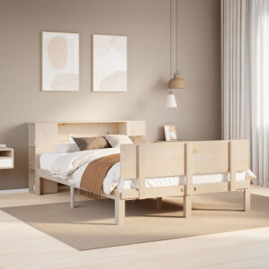 vidaXL Bed met boekenkast zonder matras massief grenenhout 135x190 cm
