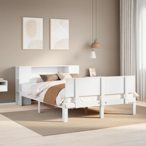 vidaXL Bed met boekenkast zonder matras grenenhout wit 135x190 cm