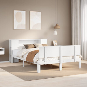 vidaXL Bed met boekenkast zonder matras grenenhout wit 150x200 cm