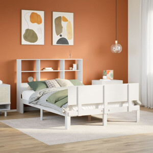 vidaXL Bed met boekenkast zonder matras grenenhout wit 140x190 cm