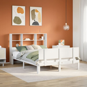 vidaXL Bed met boekenkast zonder matras grenenhout wit 160x200 cm