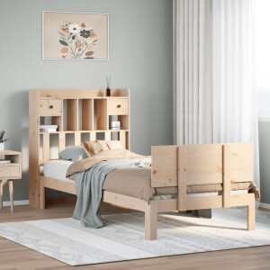 vidaXL Bed met boekenkast zonder matras massief grenenhout 90x190 cm
