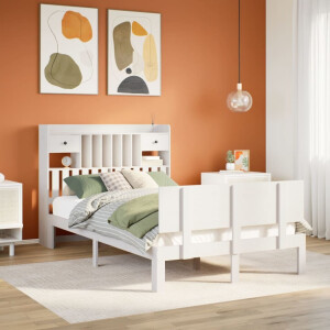 vidaXL Bed met boekenkast zonder matras grenenhout wit 135x190 cm