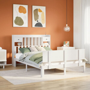 vidaXL Bed met boekenkast zonder matras grenenhout wit 150x200 cm