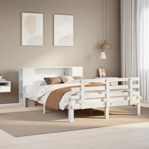 vidaXL Bed met boekenkast zonder matras grenenhout wit 150x200 cm