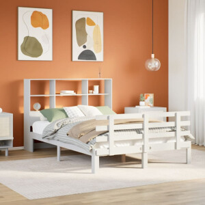 vidaXL Bed met boekenkast zonder matras grenenhout wit 120x200 cm
