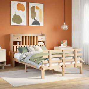 vidaXL Bed met boekenkast zonder matras massief grenenhout 135x190 cm