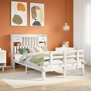 vidaXL Bed met boekenkast zonder matras grenenhout wit 135x190 cm