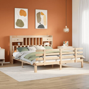 vidaXL Bed met boekenkast zonder matras massief grenenhout 180x200 cm