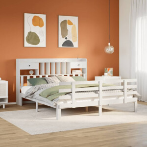 vidaXL Bed met boekenkast zonder matras grenenhout wit 180x200 cm
