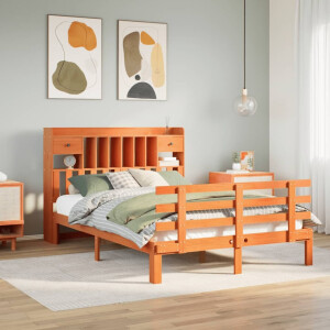 vidaXL Bed met boekenkast zonder matras grenenhout wasbruin 140x190 cm