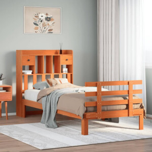 vidaXL Bed met boekenkast zonder matras grenenhout wasbruin 100x200 cm