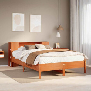 vidaXL Bed met boekenkast zonder matras grenenhout wasbruin 135x190 cm