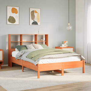 vidaXL Bed met boekenkast zonder matras grenenhout wasbruin 135x190 cm