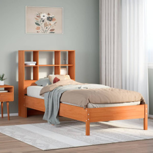 vidaXL Bed met boekenkast zonder matras grenenhout wasbruin 75x190 cm