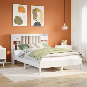 vidaXL Bed met boekenkast zonder matras grenenhout wit 150x200 cm