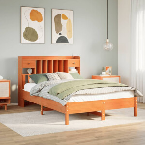 vidaXL Bed met boekenkast zonder matras grenenhout wasbruin 135x190 cm