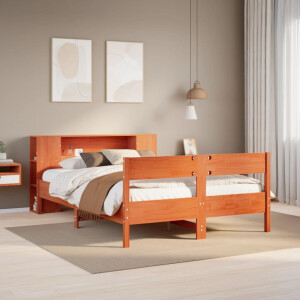 vidaXL Bed met boekenkast zonder matras grenenhout wasbruin 140x200 cm