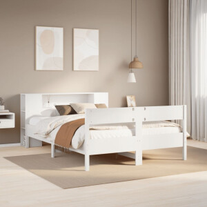 vidaXL Bed met boekenkast zonder matras grenenhout wit 135x190 cm