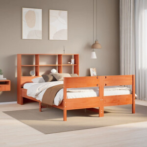 vidaXL Bed met boekenkast zonder matras grenenhout wasbruin 140x200 cm