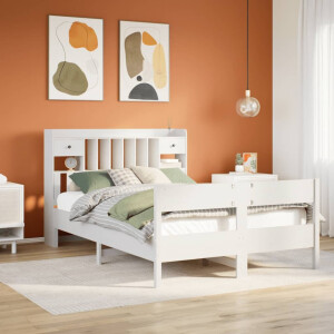 vidaXL Bed met boekenkast zonder matras grenenhout wit 150x200 cm
