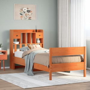 vidaXL Bed met boekenkast zonder matras grenenhout wasbruin 100x200 cm