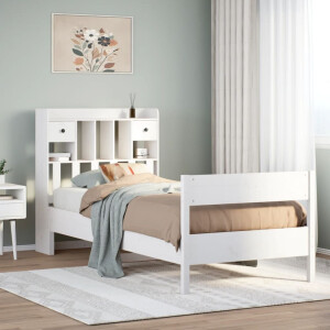 vidaXL Bed met boekenkast zonder matras grenenhout wit 90x200 cm