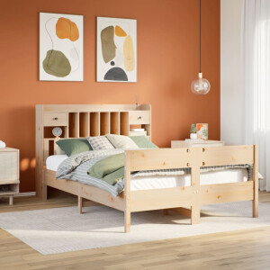 vidaXL Bed met boekenkast zonder matras massief grenenhout 135x190 cm