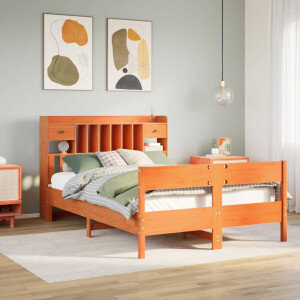 vidaXL Bed met boekenkast zonder matras grenenhout wasbruin 135x190 cm