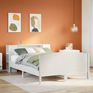 vidaXL Bed met boekenkast zonder matras grenenhout wit 150x200 cm
