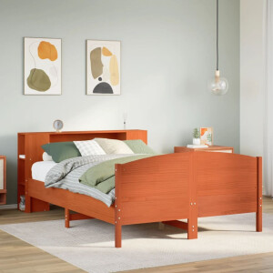 vidaXL Bed met boekenkast zonder matras grenenhout wasbruin 135x190 cm