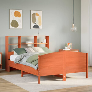 vidaXL Bed met boekenkast zonder matras grenenhout wasbruin 140x200 cm