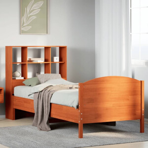 vidaXL Bed met boekenkast zonder matras grenenhout wasbruin 100x200 cm