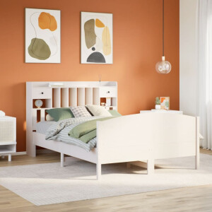 vidaXL Bed met boekenkast zonder matras grenenhout wit 150x200 cm