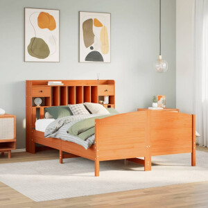 vidaXL Bed met boekenkast zonder matras grenenhout wasbruin 140x190 cm