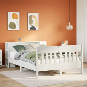 vidaXL Bed met boekenkast zonder matras grenenhout wit 135x190 cm