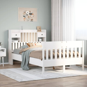 vidaXL Bedframe zonder matras massief grenenhout wit 135x190 cm