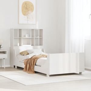 vidaXL Bed met boekenkast zonder matras massief hout wit 90x200 cm