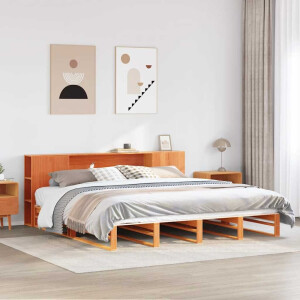 vidaXL Bed met boekenkast zonder matras hout wasbruin 200x200 cm